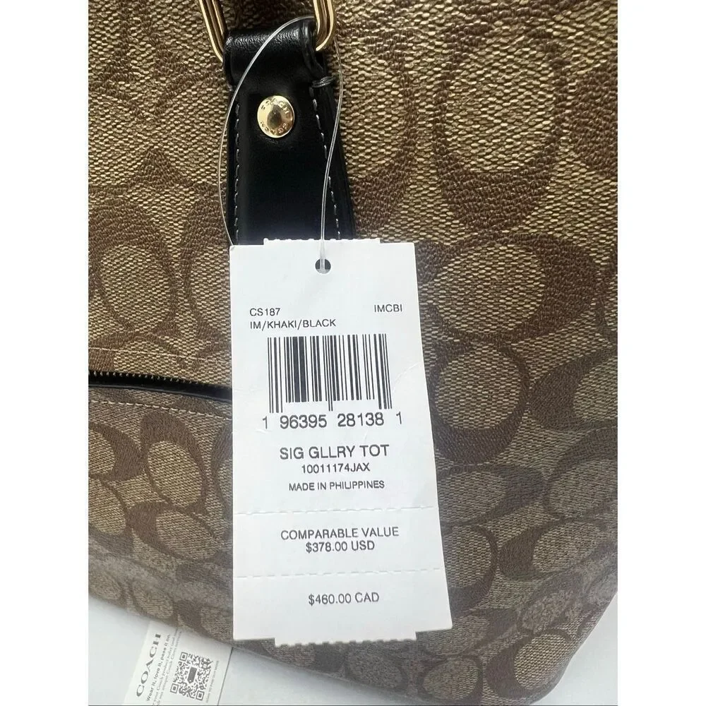 🔥🎁NWT! Coach Sig GALLERY Tote Handbag Khaki/Black Msrp:$378.00